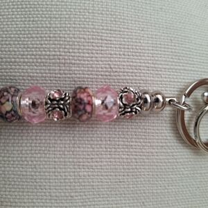 Pink and Silver Beaded Keychain